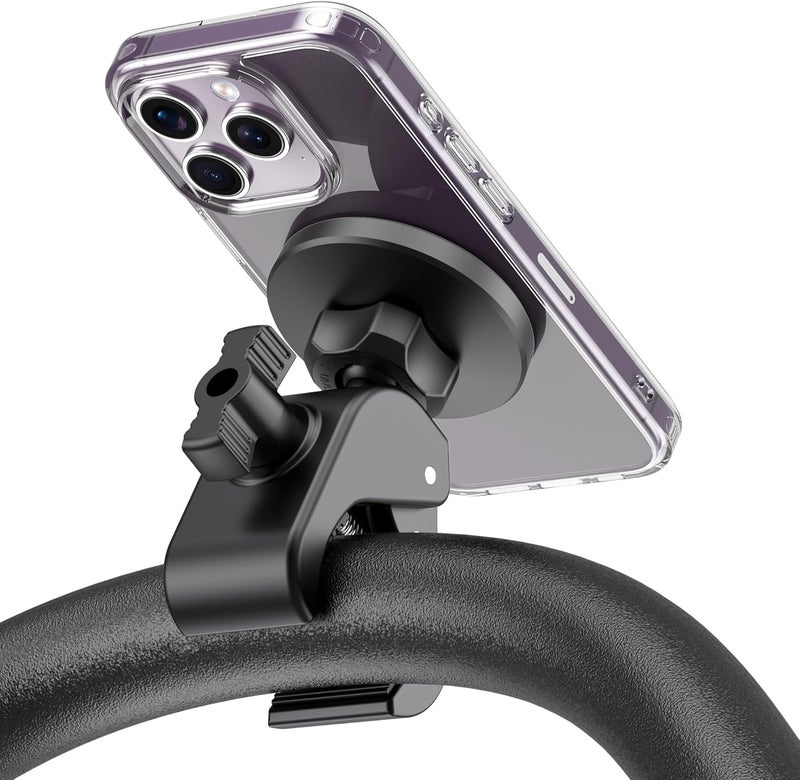 TeQable Magnetic Phone Holder Clamp Mount – 20 x N52 Strong Magnet Mount for Gym, Spin Bike, Treadmill, Stroller, Handlebar, Shopping Cart, Golf Cart – Compatible with Mag-Safe iPhone 12-17 Series - Image 1